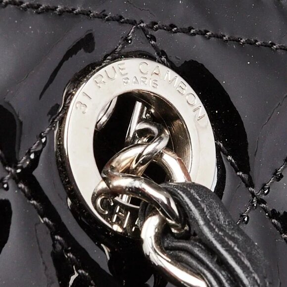 Chanel Black Quilted Patent Leather Front Pocket Large Tote Bag - Picture 6 of 11